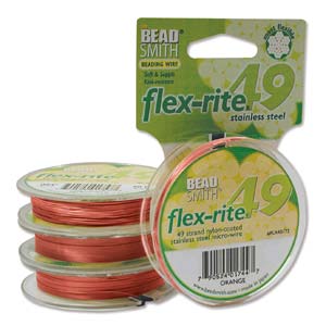 Flex-rite Beading Wire .018 49strand, Orange, 30ft Spool Size