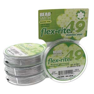 Flex-rite Beading Wire .024 49strand, Pearl Silver, 100ft Spool Size