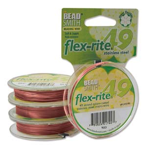 Flex-rite Beading Wire .018 49strand, Red, 30ft Spool Size