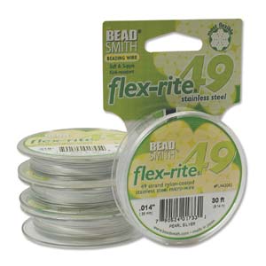 Flex-rite Beading Wire .014 49strand, Pearl Silver, 30ft Spool Size
