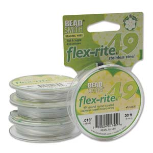 Flex-rite Beading Wire .018 49strand, Pearl Silver, 30ft Spool Size