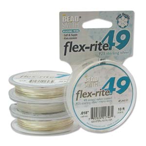 Flex-rite Beading Wire .018 49strand, StrlSlvr Plate, 10ft Spool Size
