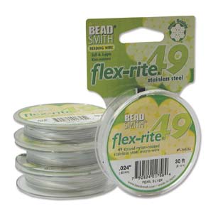 Flex-rite Beading Wire .024 49strand, Pearl Silver, 30ft Spool Size