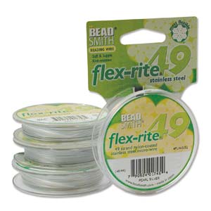 Flex-rite Beading Wire .018 49strand, Pearl Silver, 100ft Spool Size
